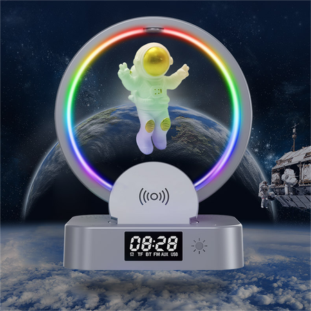 Astronaut night light magnetic levitation design wireless speaker, charger, alarm clock